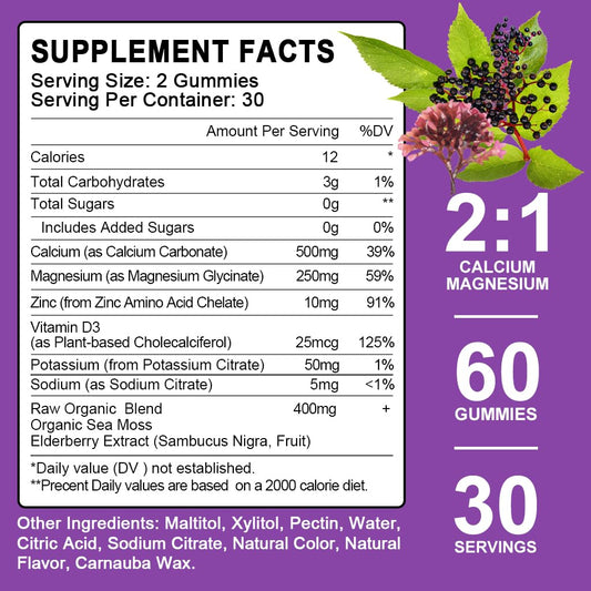 LUCNVEM elderberry flavored gummies close-up for tasty mineral support.