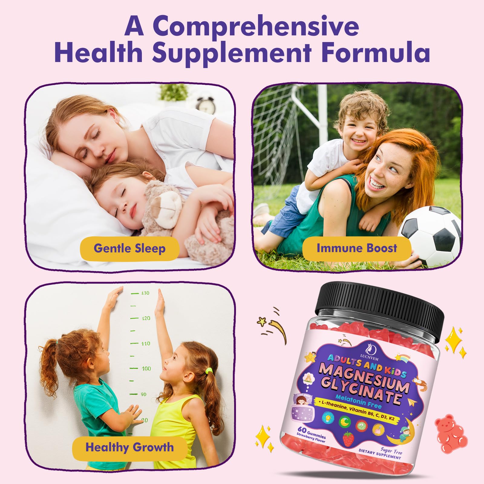 LUCNVEM kids gummies for ages 4+ during bedtime routine for calm evenings.