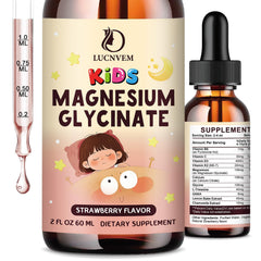 LUCNVEM Kids Magnesium Glycinate Drops bottle with strawberry flavor for calm evenings