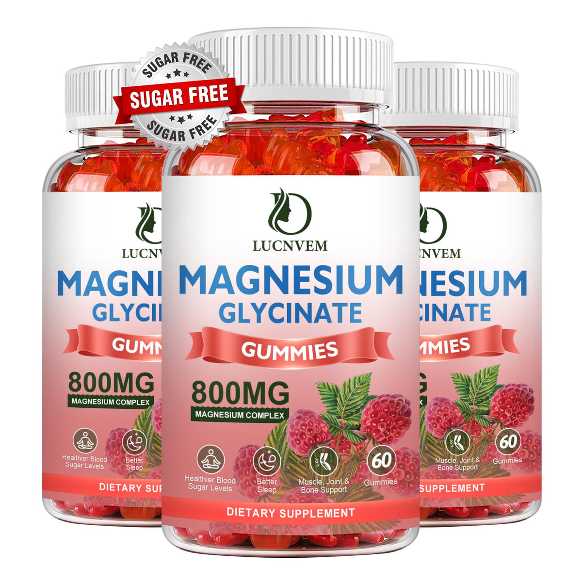 LUCNVEM raspberry gummies bottle for convenient daily magnesium support.