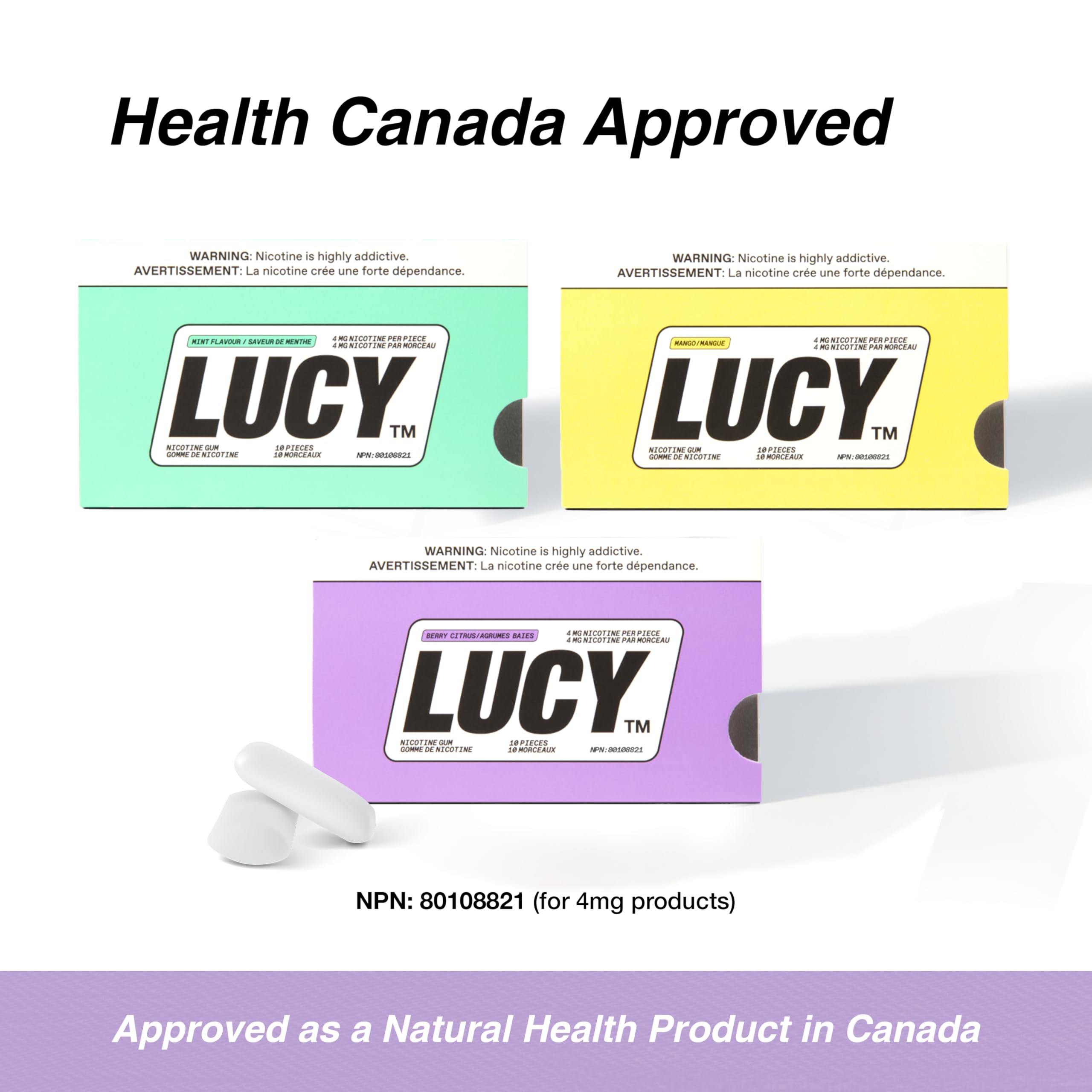 Lucy 4mg high-quality ingredients signaling premium nicotine gum.