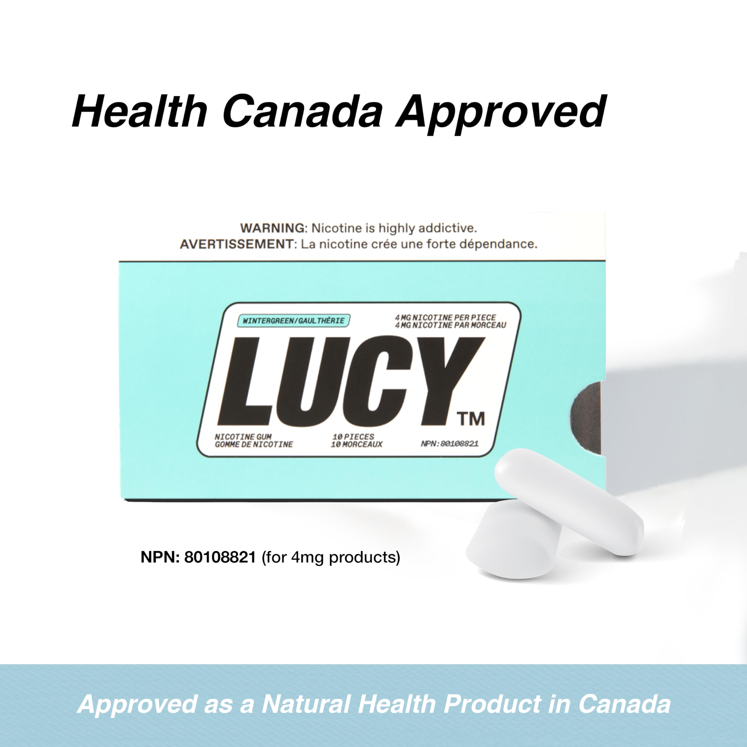 Lucy Nicotine Gum bag travel-ready for quick breaks.