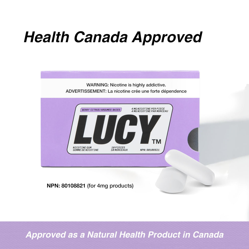 Lucy Nicotine Gum Berry Citrus use during a coffee break