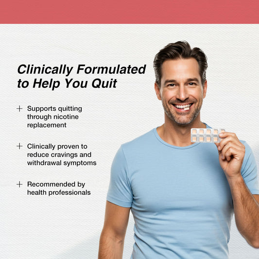 Lucy NRT gum packaging close-up highlighting fruit flavor and portability for quitting on the go