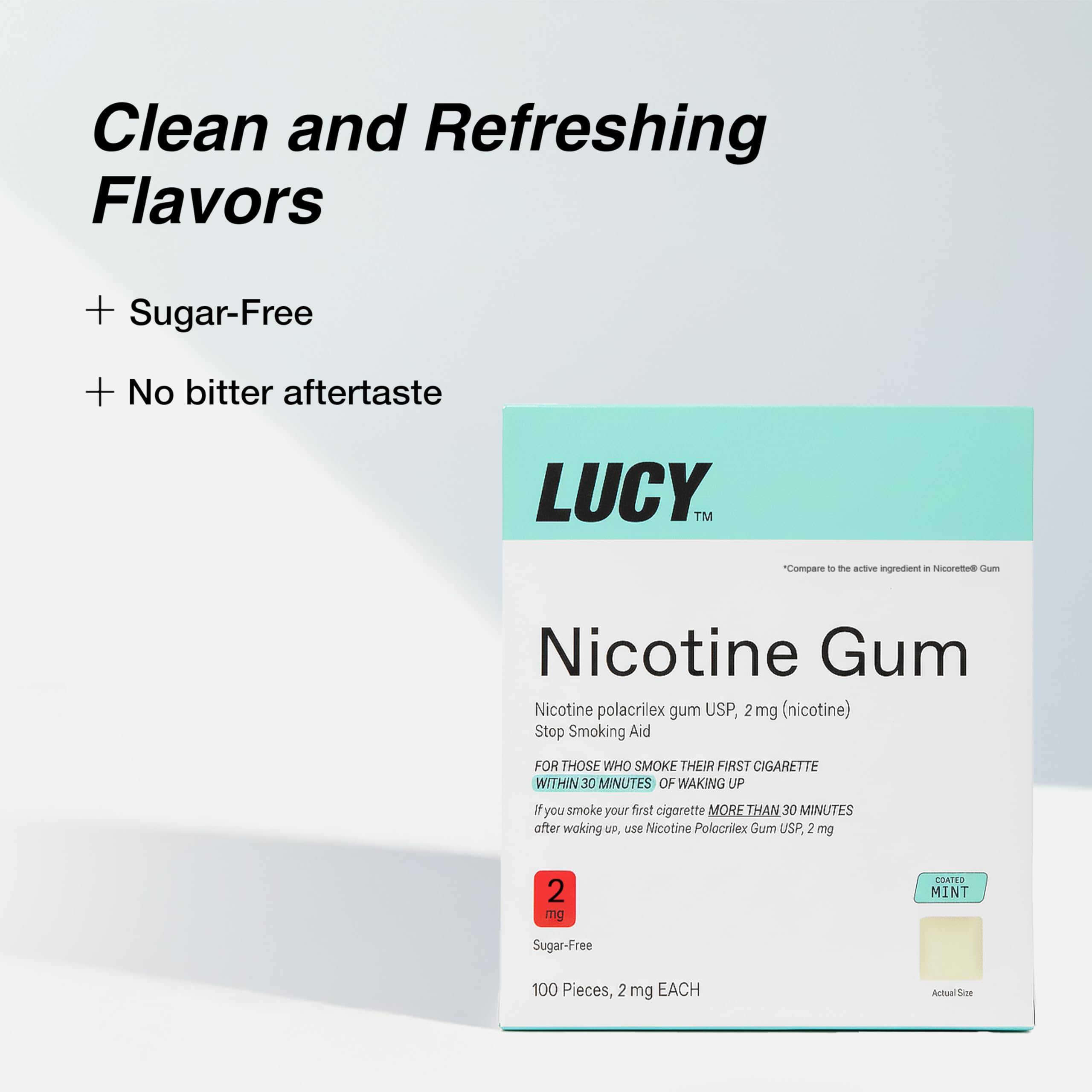 LUCY NRT Mint-coated gum pieces closeup with protective coating