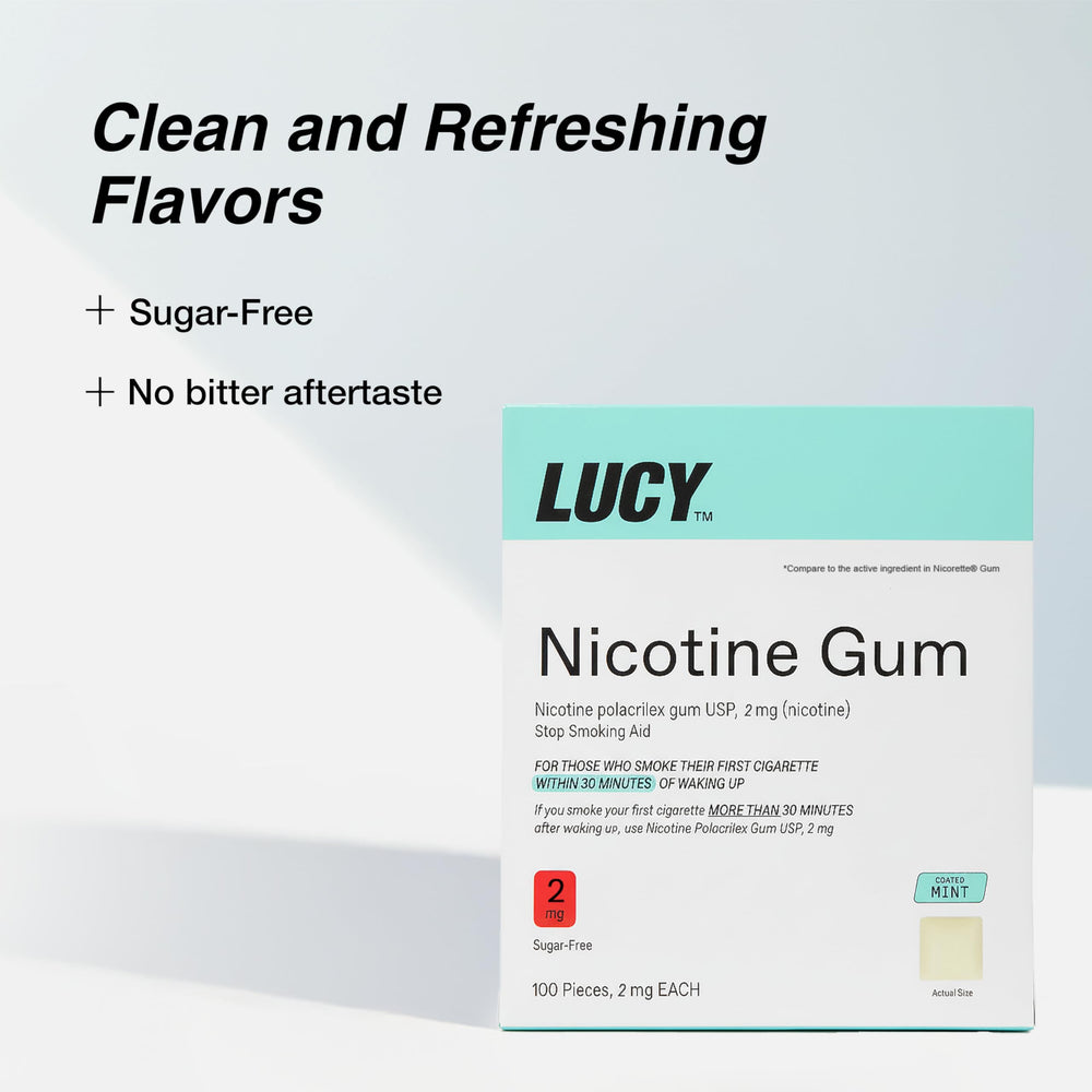 LUCY NRT Mint-coated gum pieces closeup with protective coating