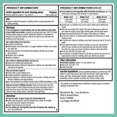 LUCY NRT Mint gum label closeup highlighting dosage