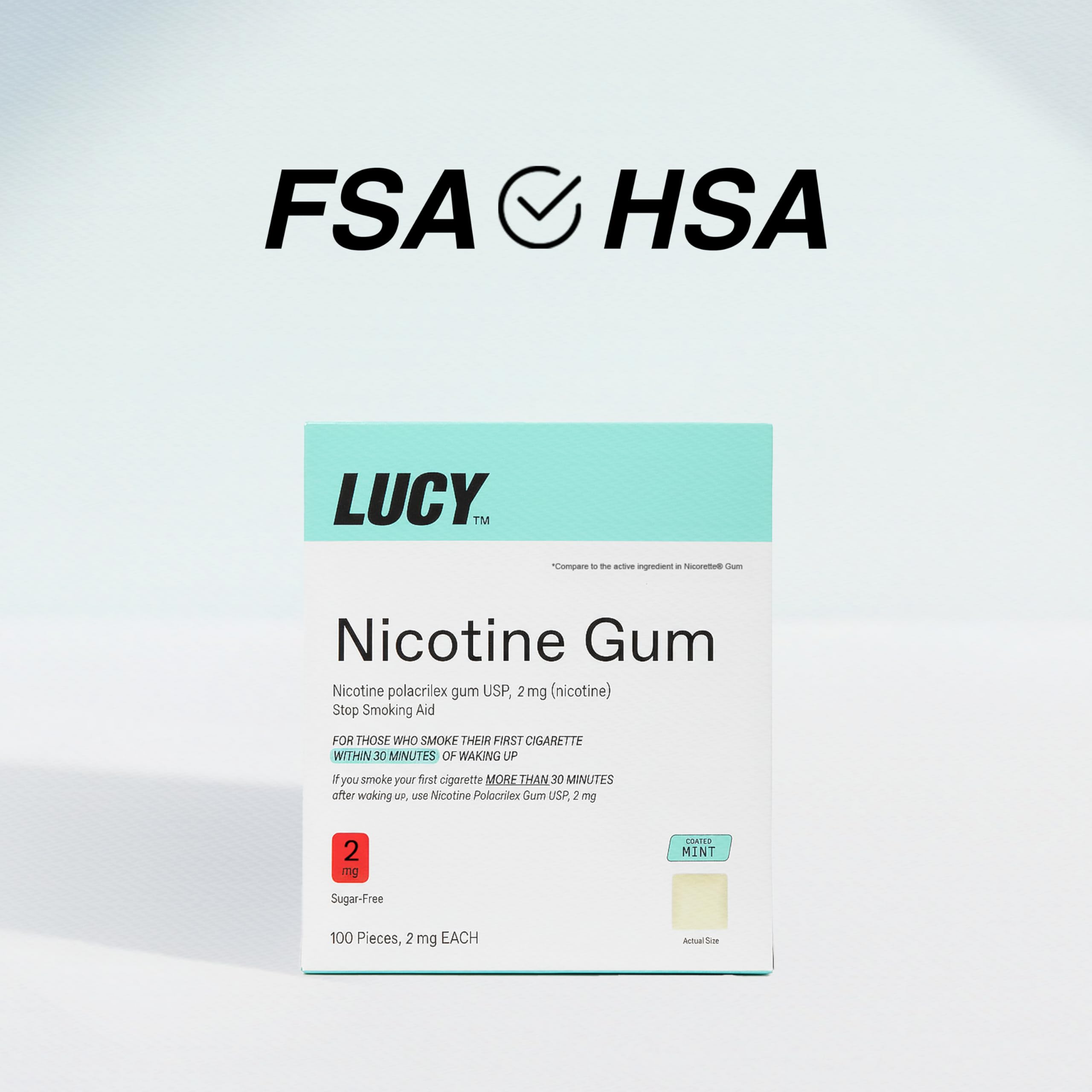LUCY NRT Mint gum unwrapped piece on white background