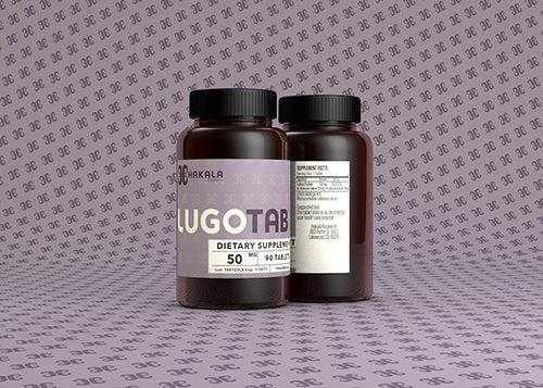LugoTab 50 mg tablets in a bottle, convenient daily iodine support.