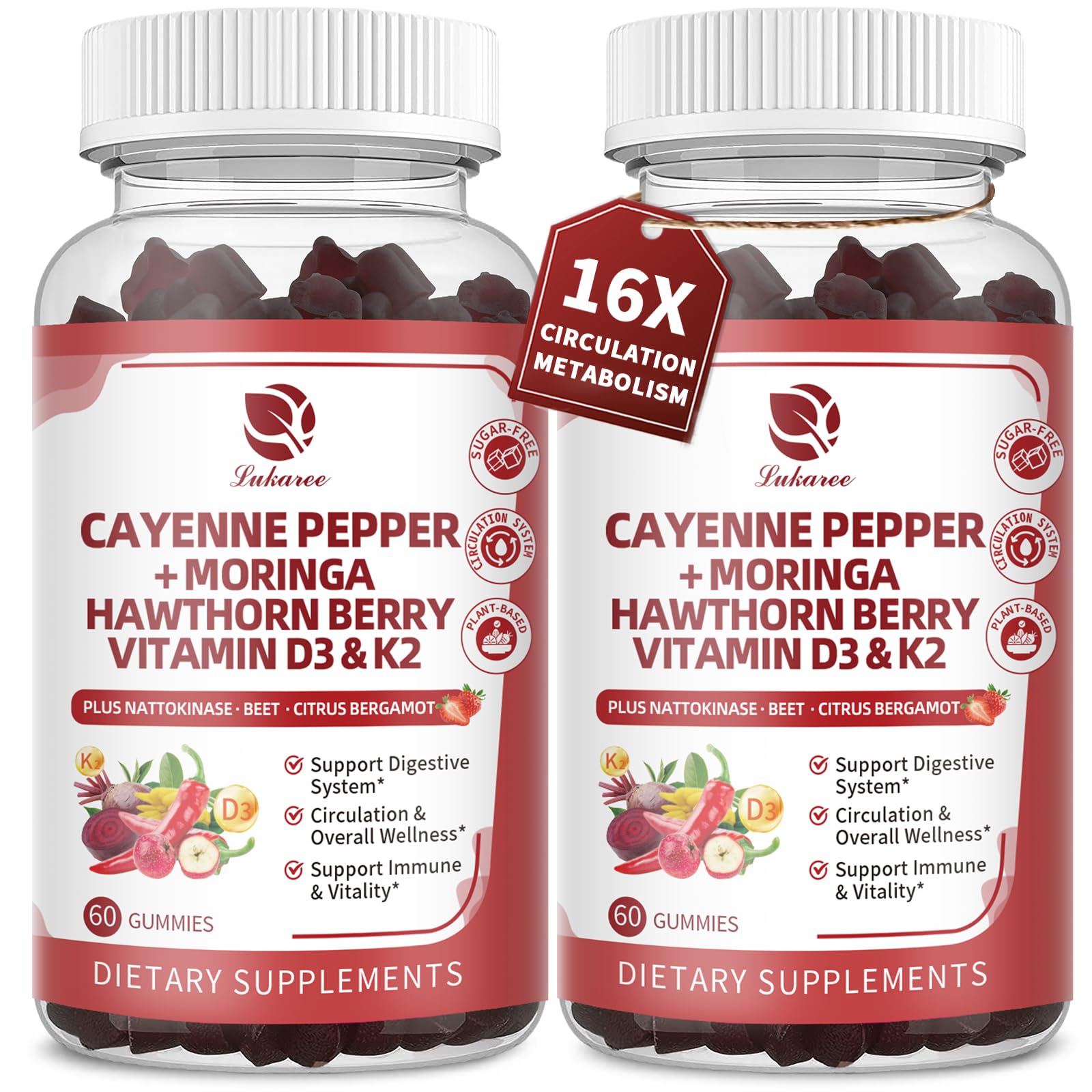 Lukaree 2-pack 16-in-1 cayenne gummies in convenient packaging.