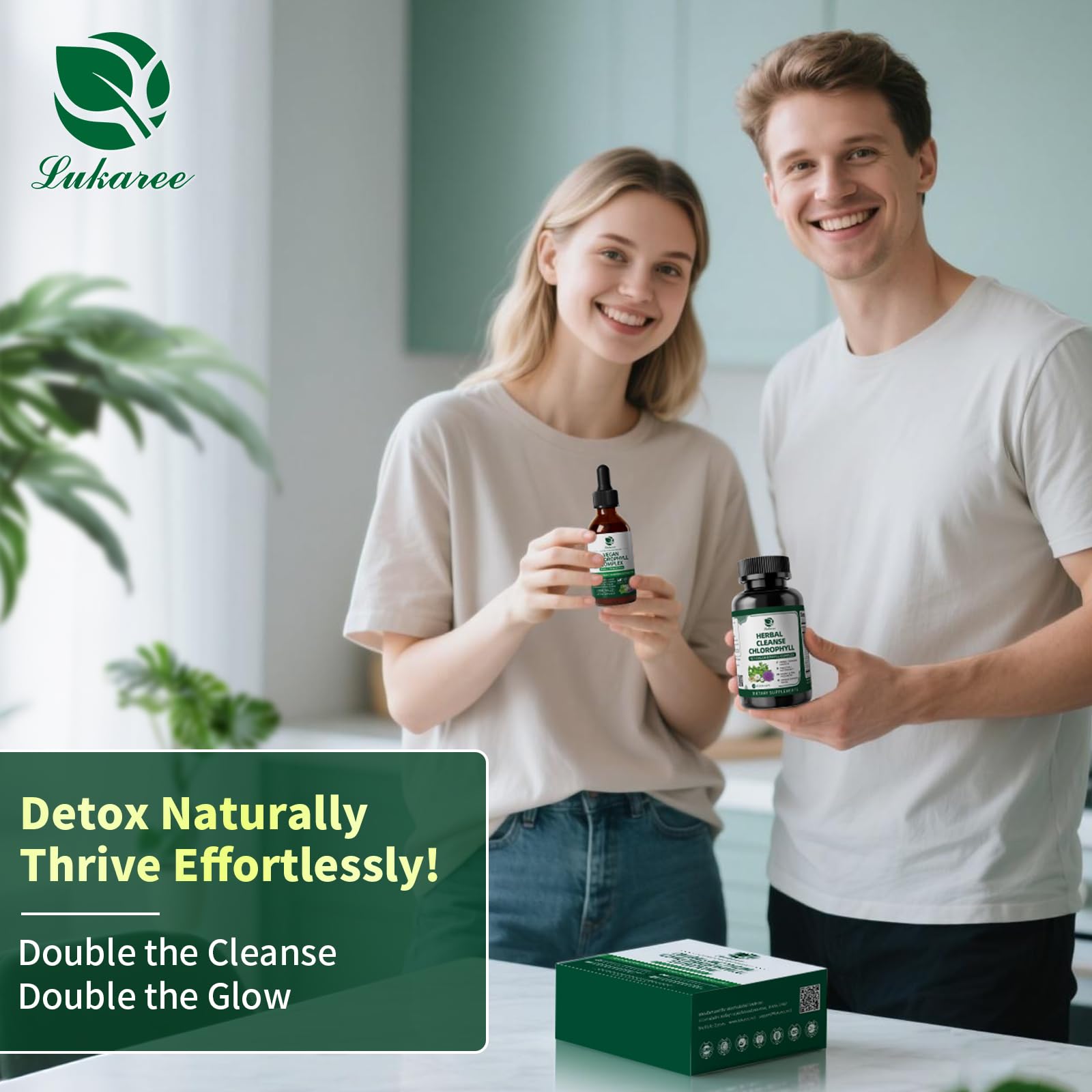 Lukaree Chlorophyll mix image illustrating easy water addition for daily use.