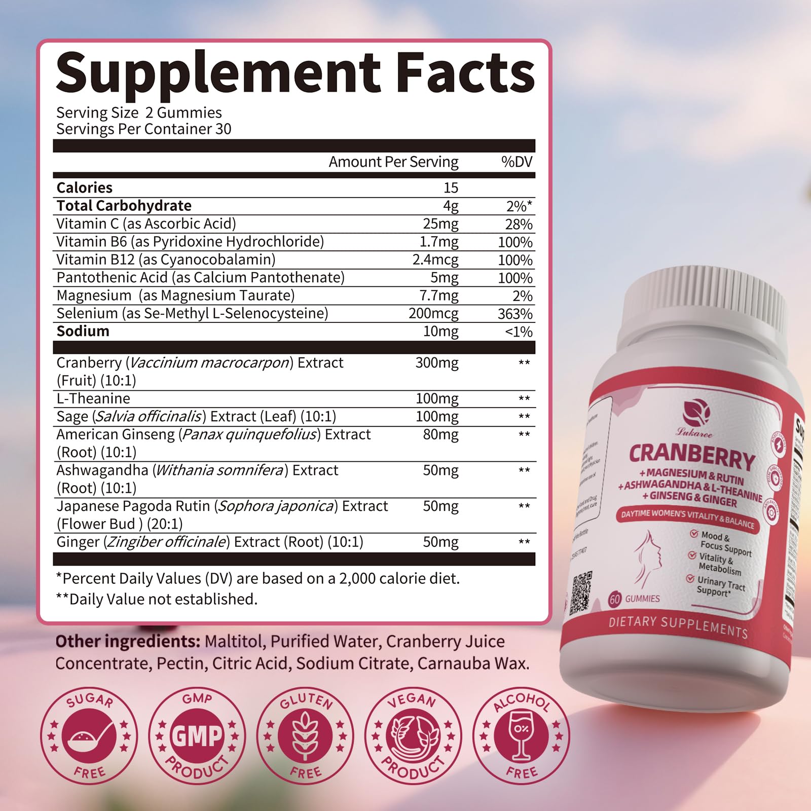 Lukaree Cranberry Gummies day-use scene suggests convenient energy and focus help