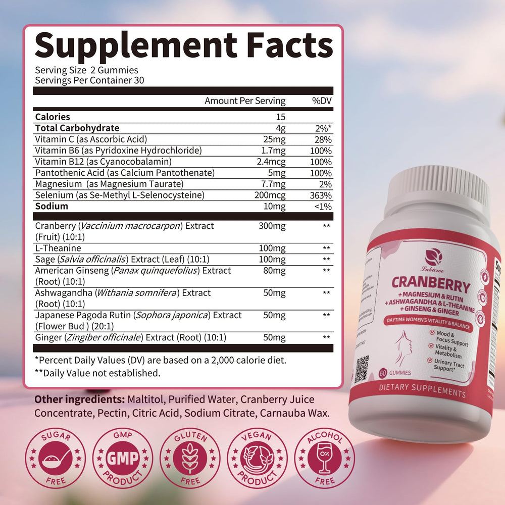 Lukaree Cranberry Gummies day-use scene suggests convenient energy and focus help