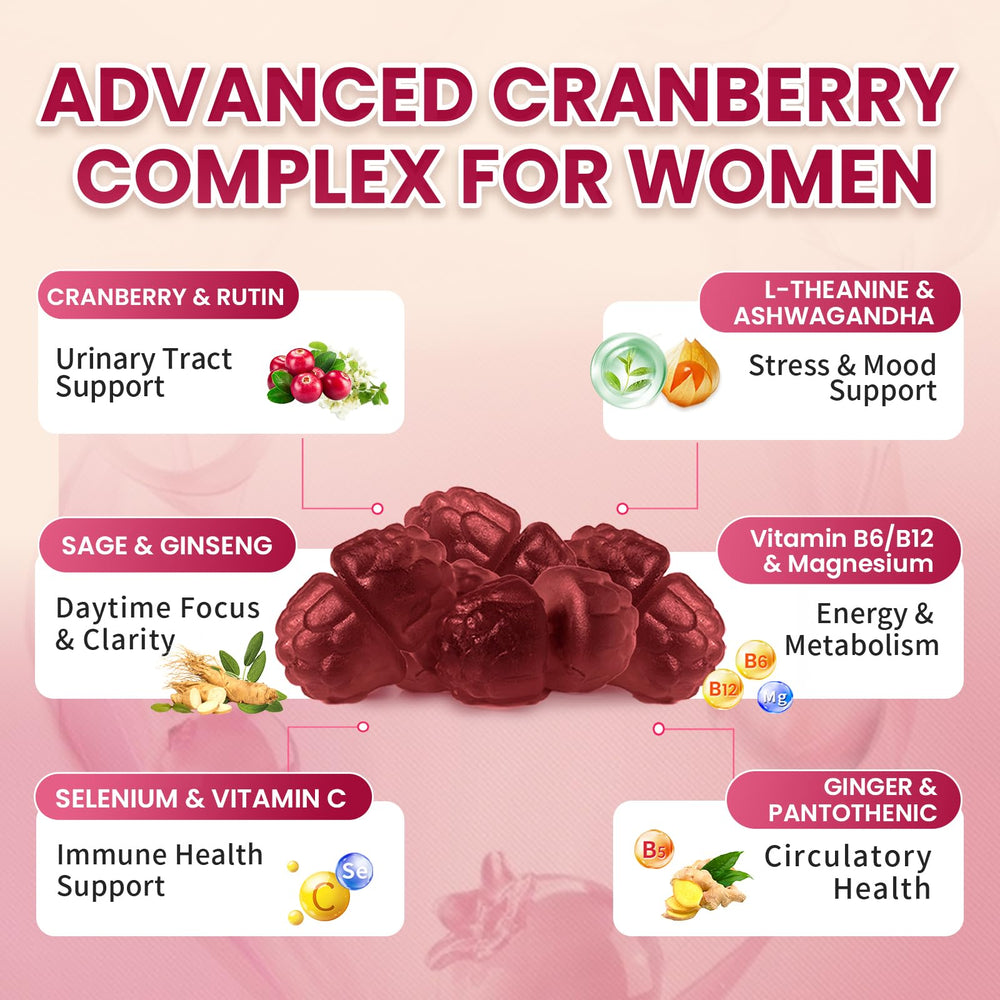 Lukaree Cranberry Gummies label closeup shows natural ingredients and energy support
