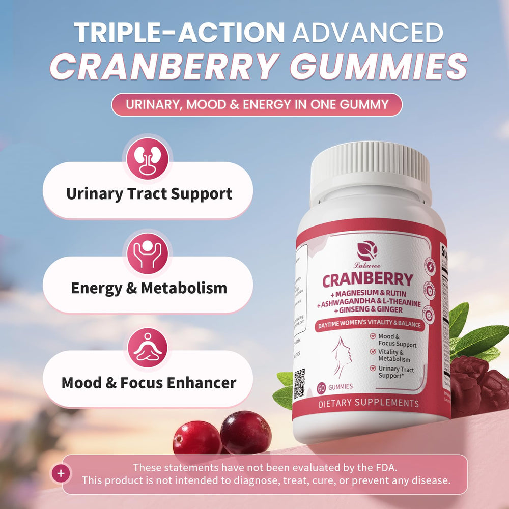 Lukaree Cranberry Gummies vegan-glutenfree icon emphasizes clean daily use