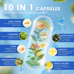 Lukaree GABA capsules front view suggesting day and night relaxation possibilities