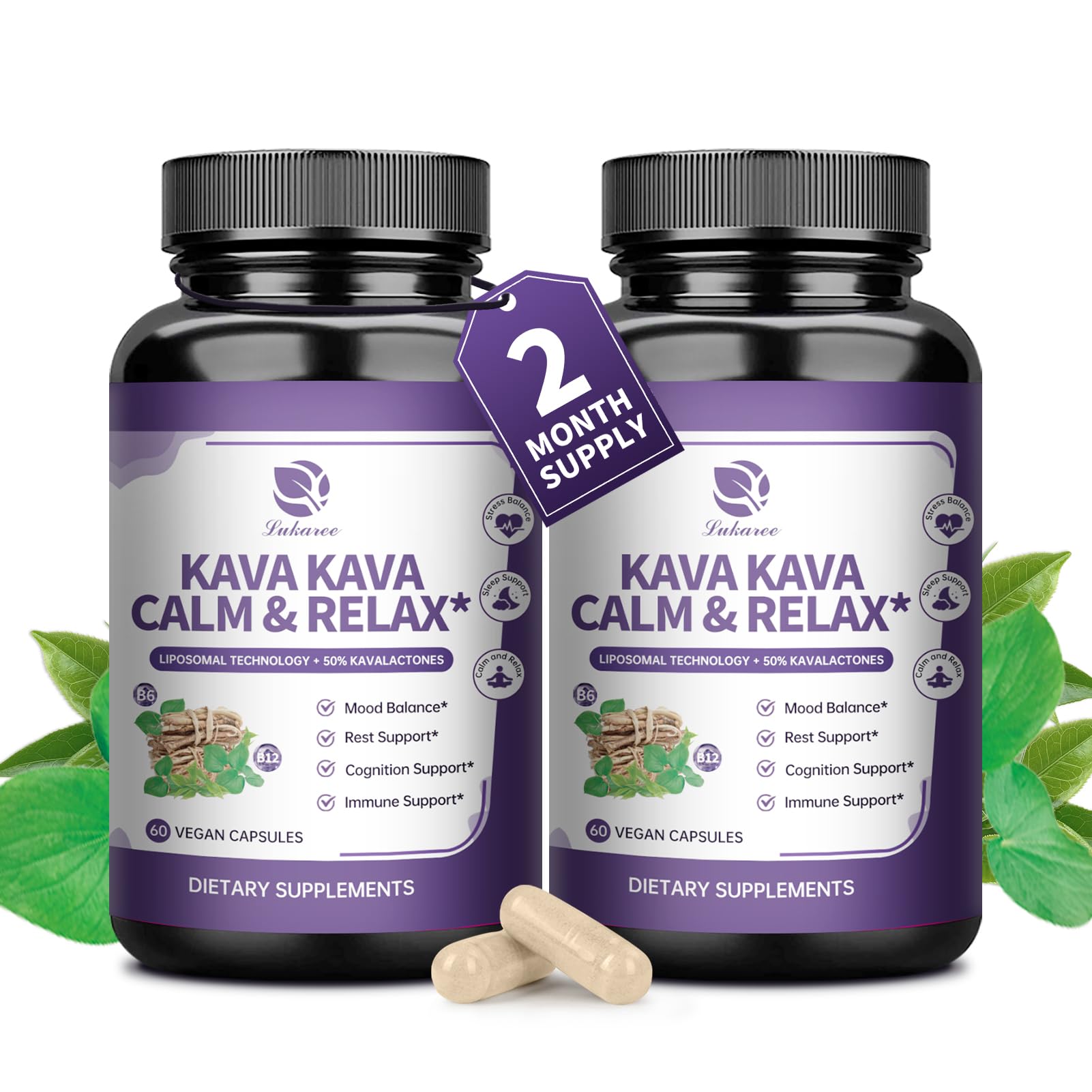 Lukaree Kava capsules bottle front for calming support