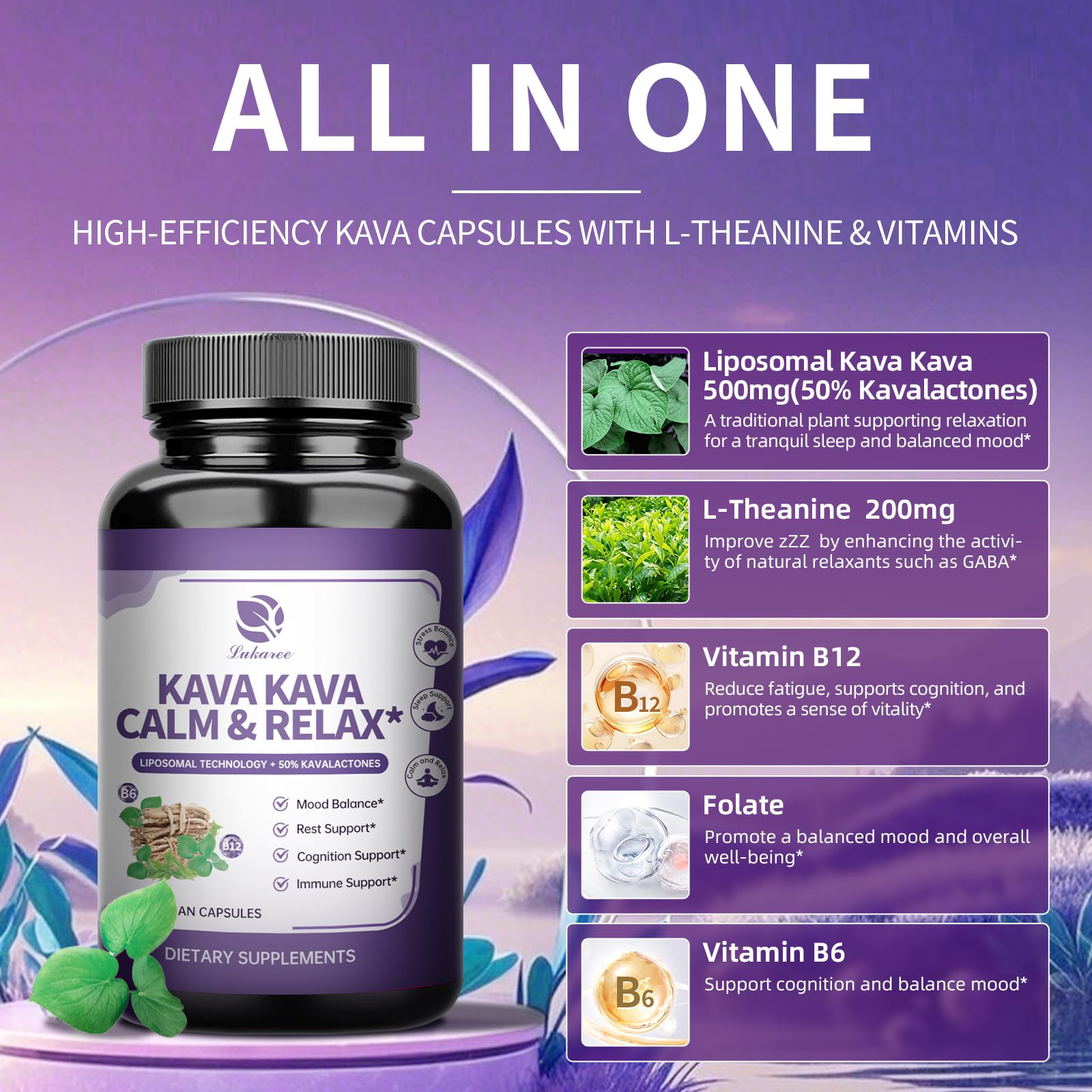 Lukaree Kava capsules with liposome encapsulation for enhanced absorption
