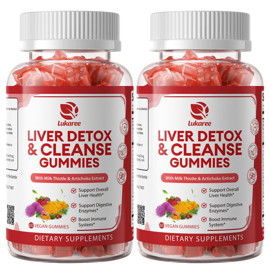 Lukaree Liver Cleanse bottle with vegan, sugar-free gummies for daily wellness.