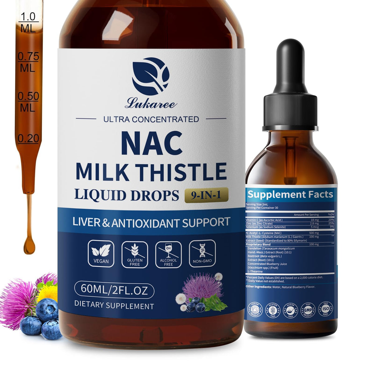 Lukaree NAC 600mg bottle showing liposomal formula for daily wellness