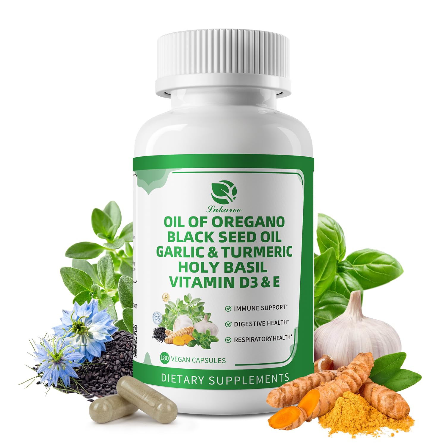 Lukaree Organic Oil of Oregano Capsules close-up for odorless daily immune support