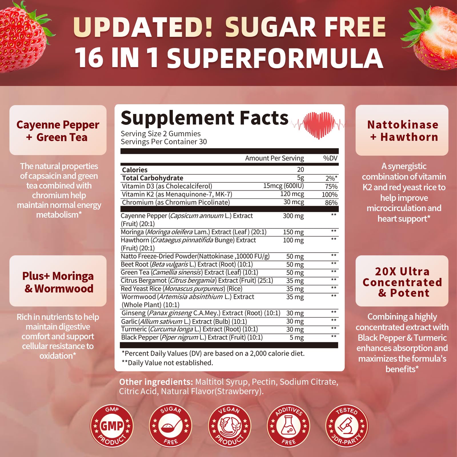 Lukaree sugar-free Cayenne gummies showcase 60-count bottle design.