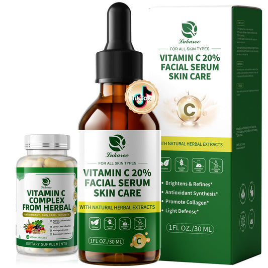 Lukaree Vitamin C serum bottle for radiant, even-toned skin.