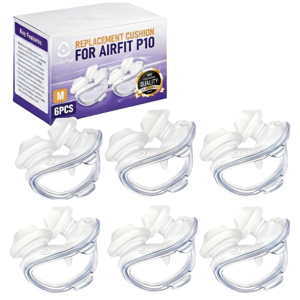 Lullapad Air-Fit P10 nasal pillow pack showing replacement cushions for hygiene and consistent sleep