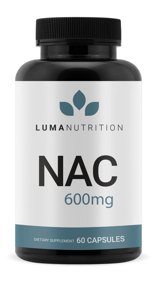 Luma Nutrition NAC 600 mg capsules bottle showing convenient daily antioxidant support.