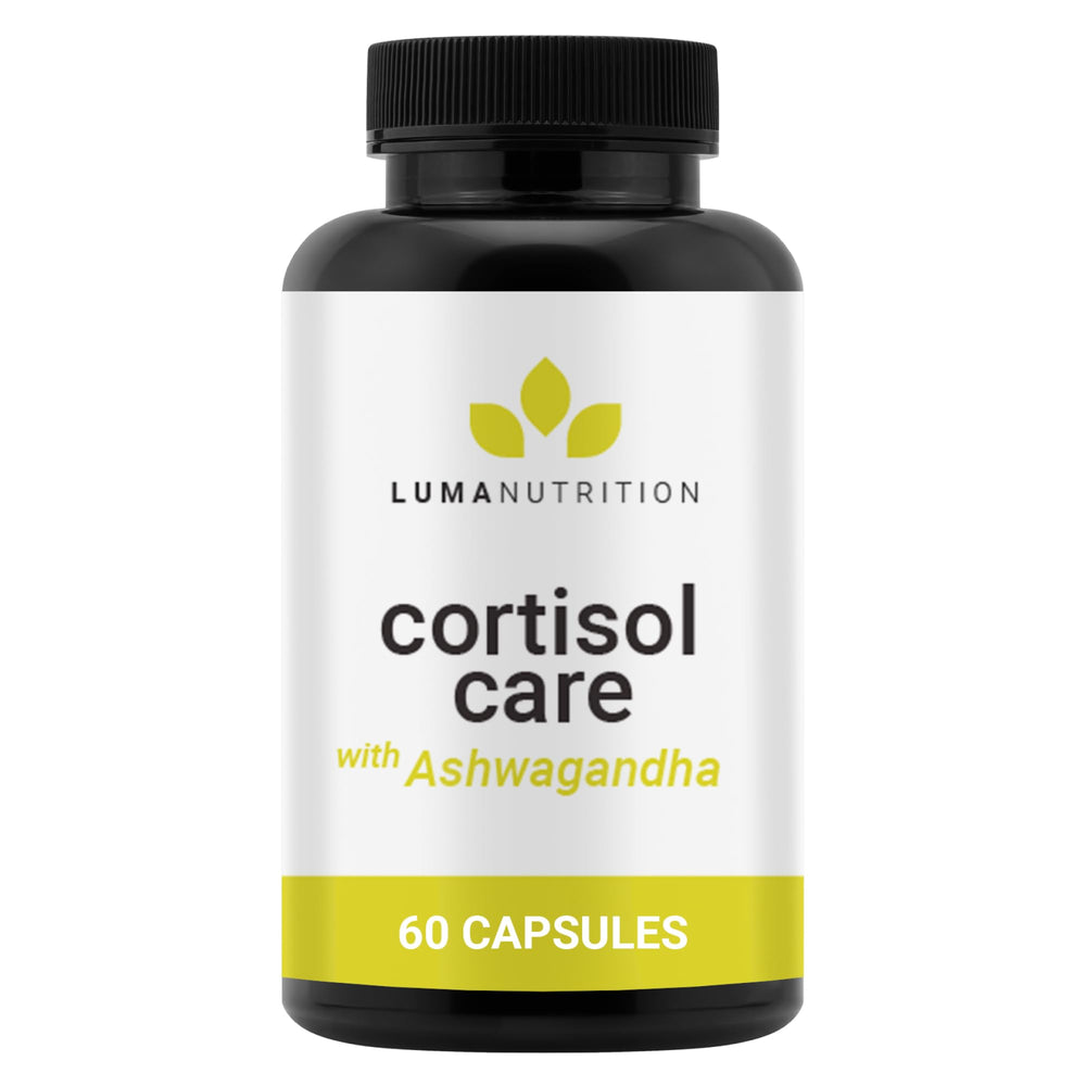 Luma Nutrition Cortisol Reducer bottle front signals calm focus for daily tasks.