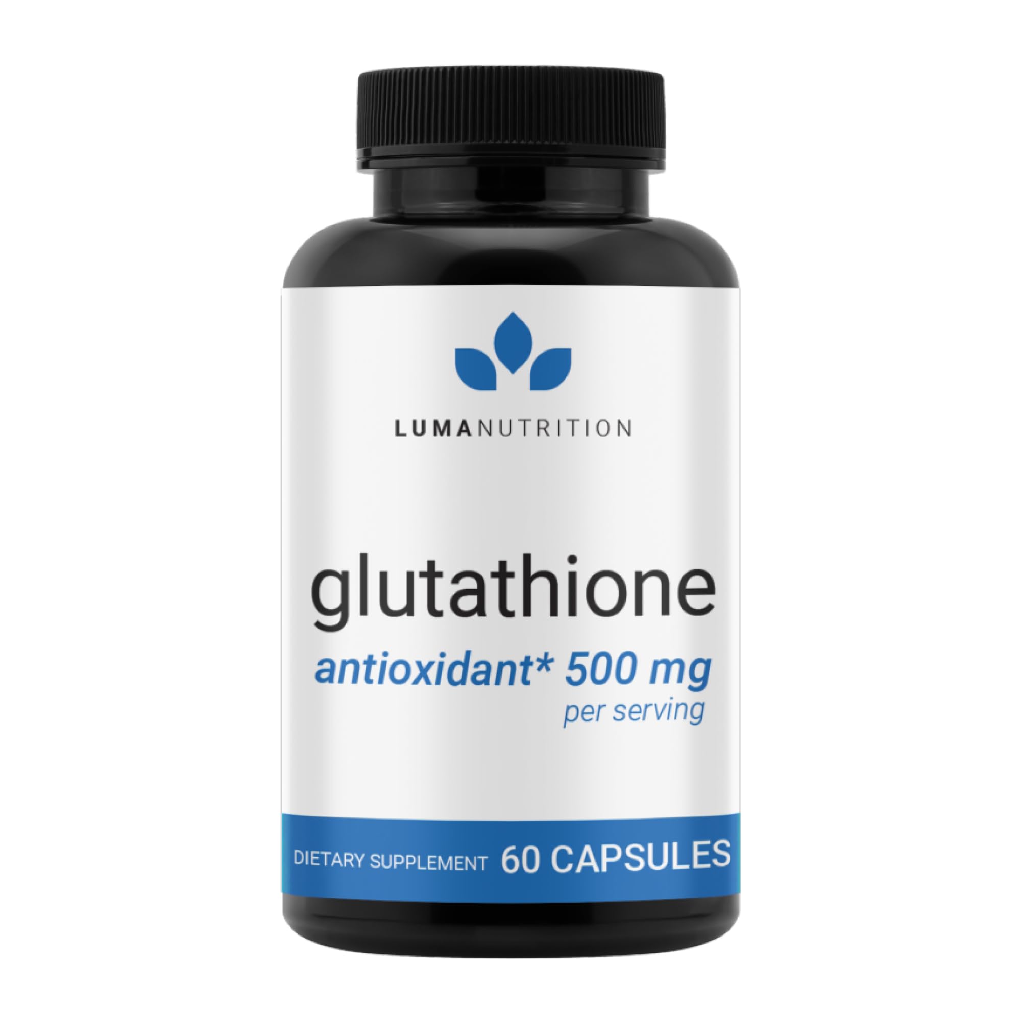 Luma Nutrition glutathione 500mg bottle front for antioxidant support.