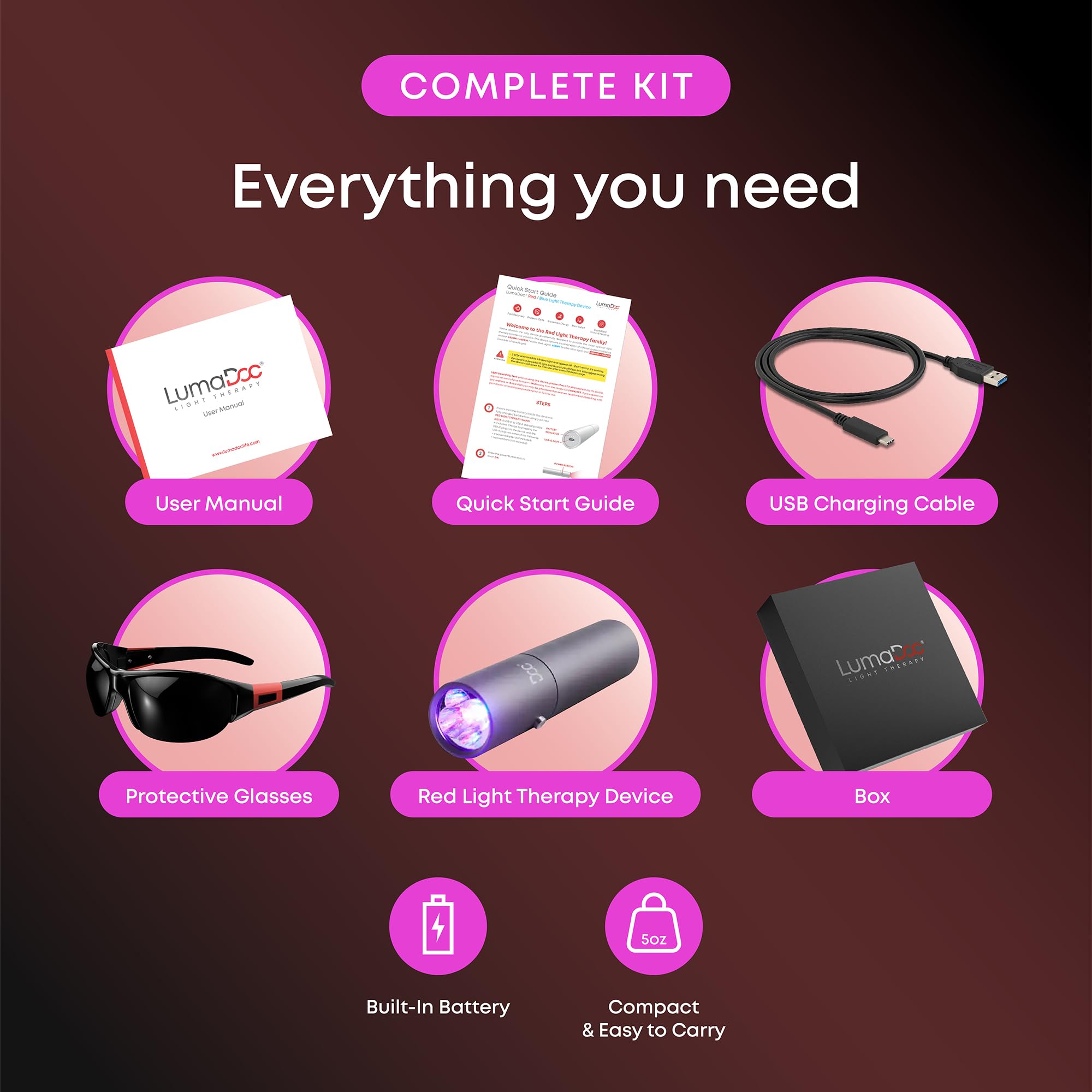 LumaDoc built-in rechargeable battery supports cordless sessions anywhere