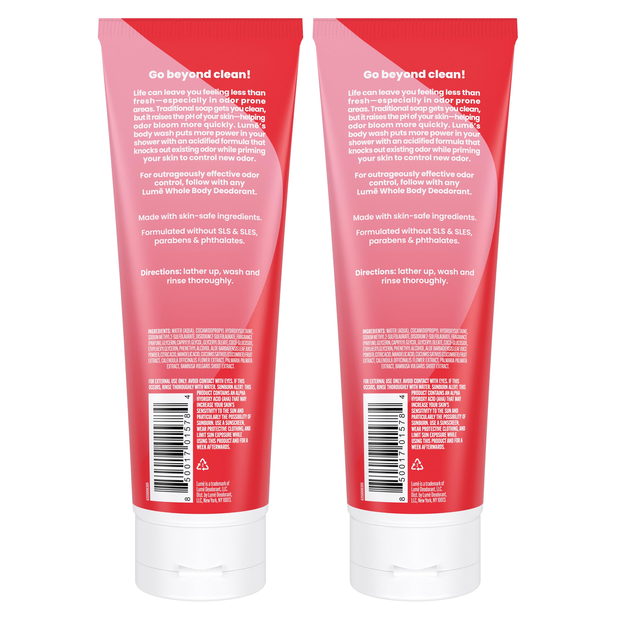 Lume Acidified Body Wash foam lather shows rich cleansing and fresh scent.