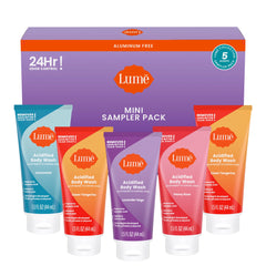 Lume Acidified Body Wash Minis Tangerine tube for odor control and moisturized skin.