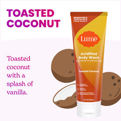 Lume acidified body wash pump dispensing close-up highlights convenient 2-pack.
