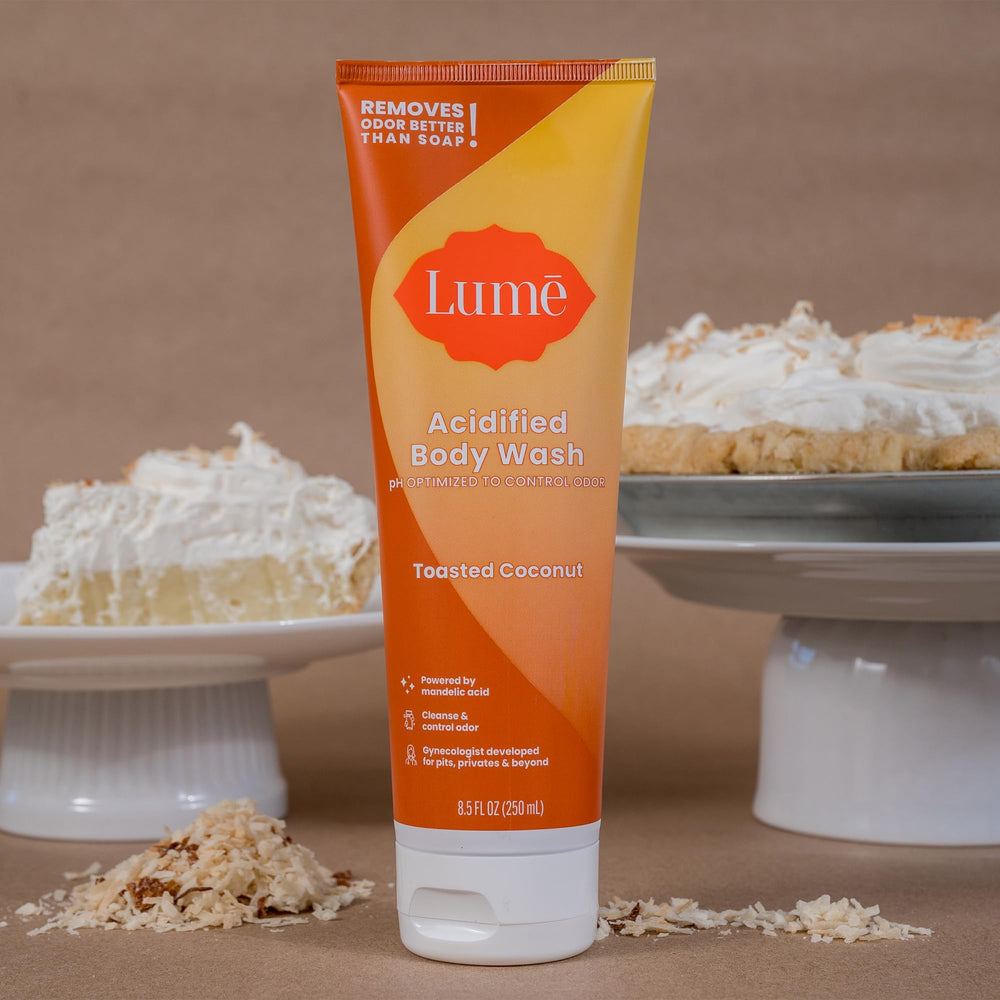 Lume acidified body wash 2-pack packaging with logo visible.