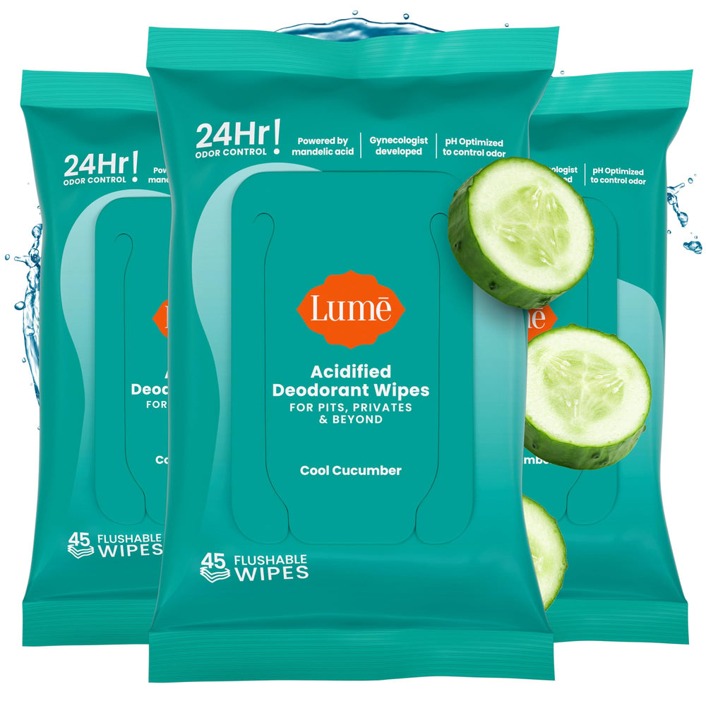 Lume Acidified Deodorant Wipes with Cool Cucumber close-up towelette for refreshing odor control