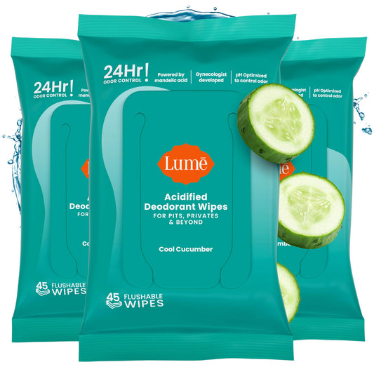 Lume Acidified Deodorant Wipes with Cool Cucumber close-up towelette for refreshing odor control