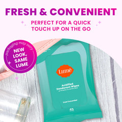 Lume Acidified Deodorant Wipes travel-ready kit for on-the-go odor control