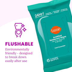 Lume Acidified Deodorant Wipes skin-friendly formula and eco-friendly packaging