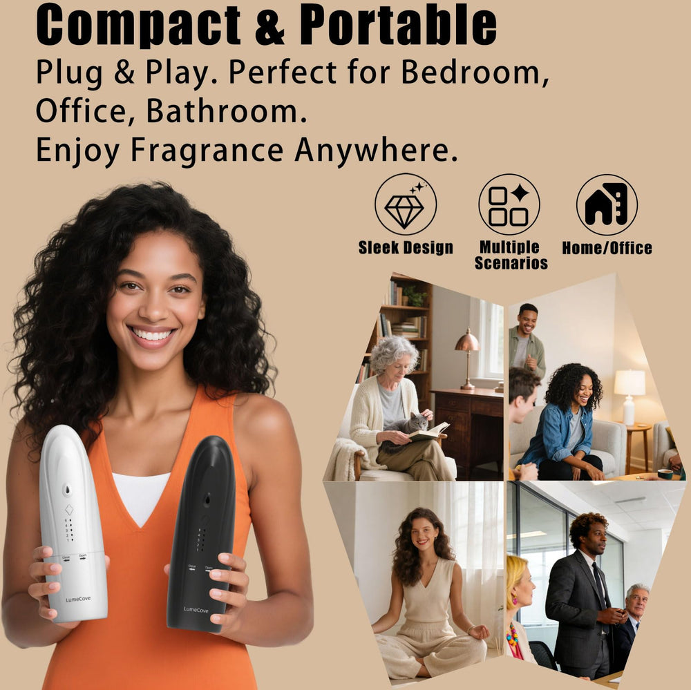 LumeCove diffuser with replaceable atomizer cores for easy upkeep.