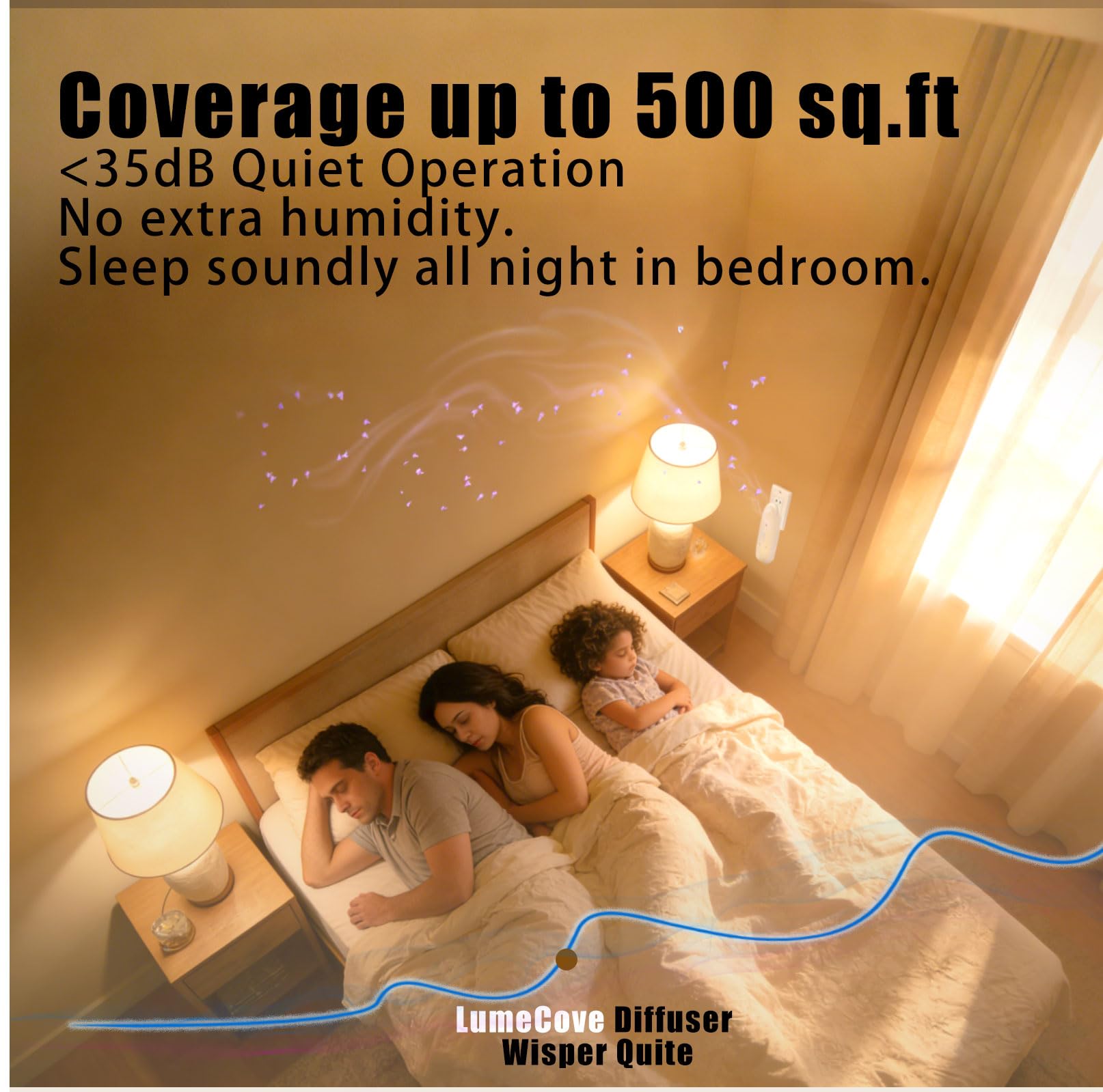 LumeCove plug-in diffuser covers up to 500 sq ft.