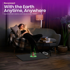 LumenEarth grounding mat with non-slip silicone base on desk setup for stable grounding.