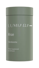 Lumiara Rise Skinbiotic bottle with capsules, supports daily gut-skin wellness