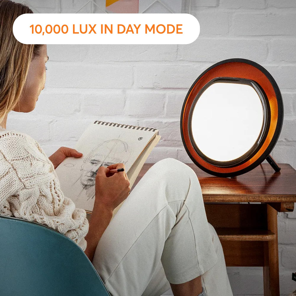Lumie Halo Evening Mode reduces blue light for a calm evening.