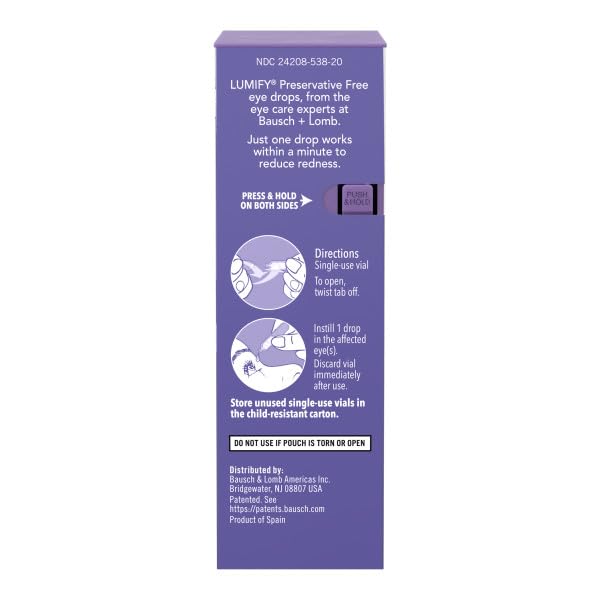 Lumify dropper close-up shows precise application for fast redness relief.