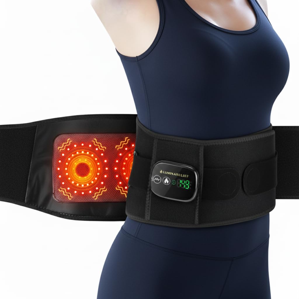 LUMINARELIEF cordless heating pad worn on the back for portable warmth