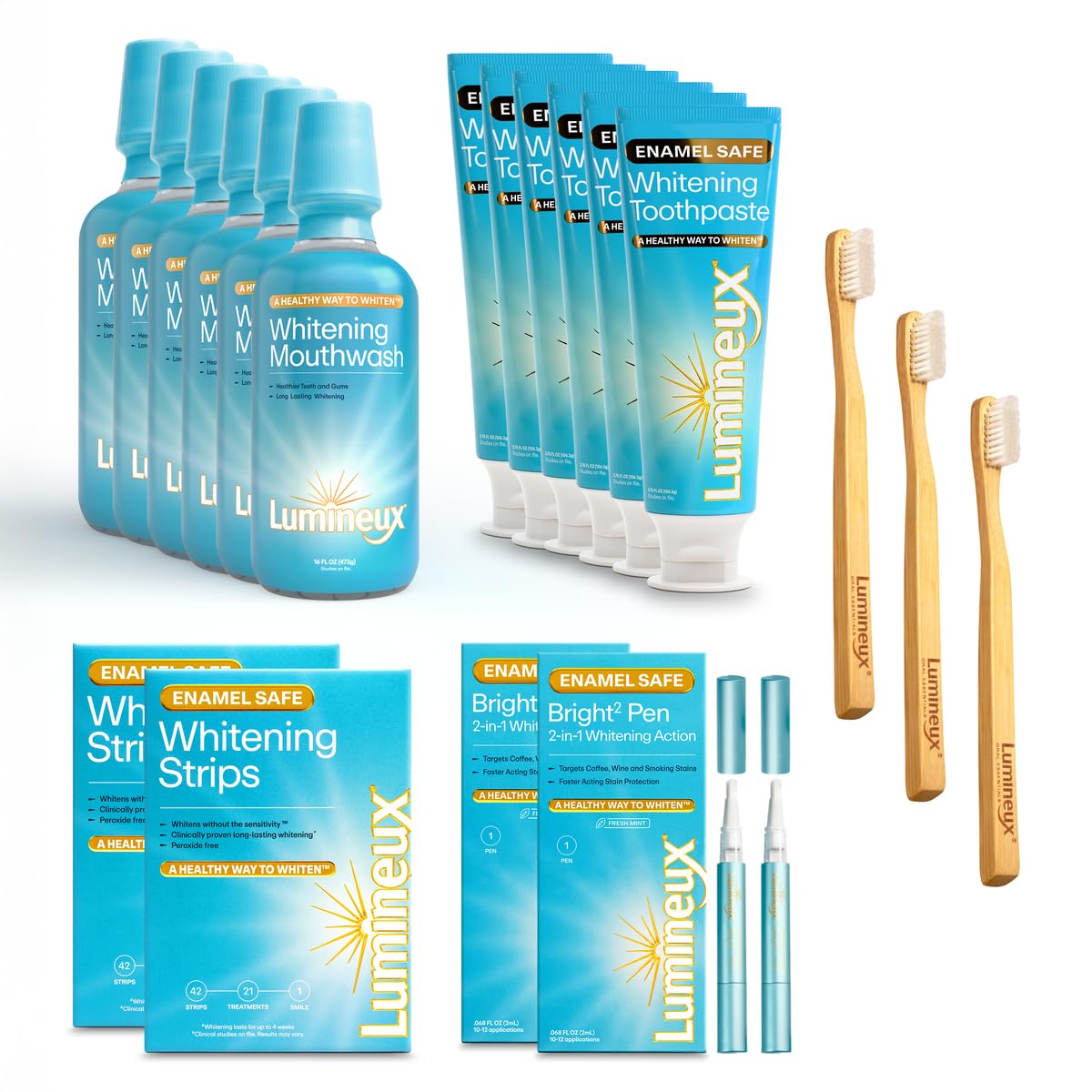 Lumineux Longevity toothpaste tubes for enamel-safe whitening