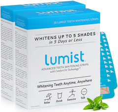 Lumist Advanced Teeth Whitening Strips front view showing convenience and five-treatment pack