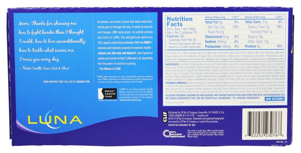 LUNA Bar Wrap and foil detail highlights freshness and packaging.
